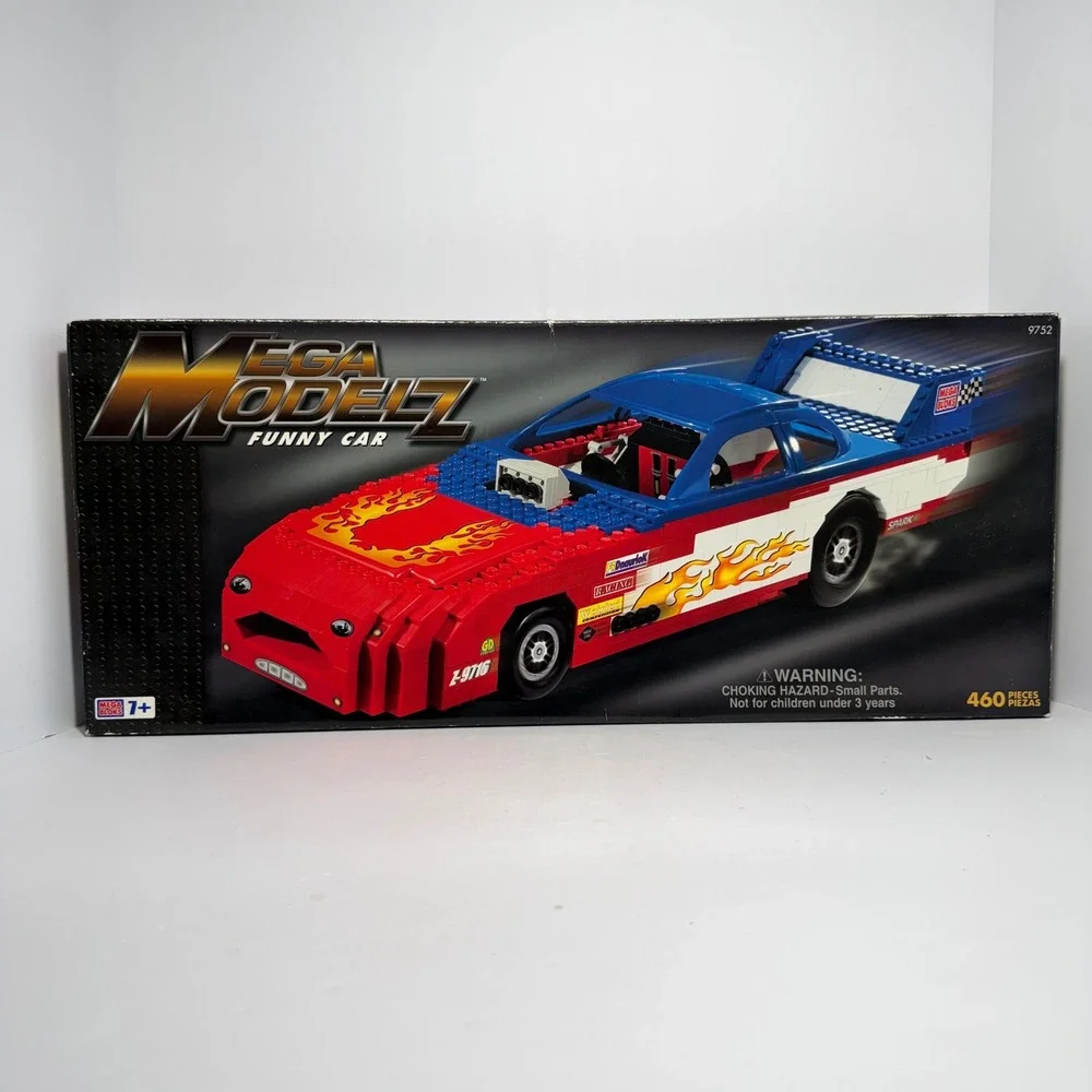 Mega Bloks Mega Modelz Funny Car 9752 Red White Blue Dragster 460 Pieces Vintage